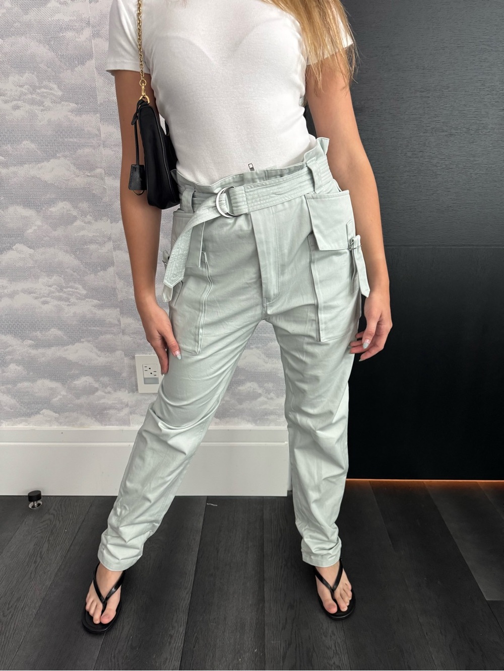 Magali Pascal High-Waist Paperbag Cargo Pants in Light Sage